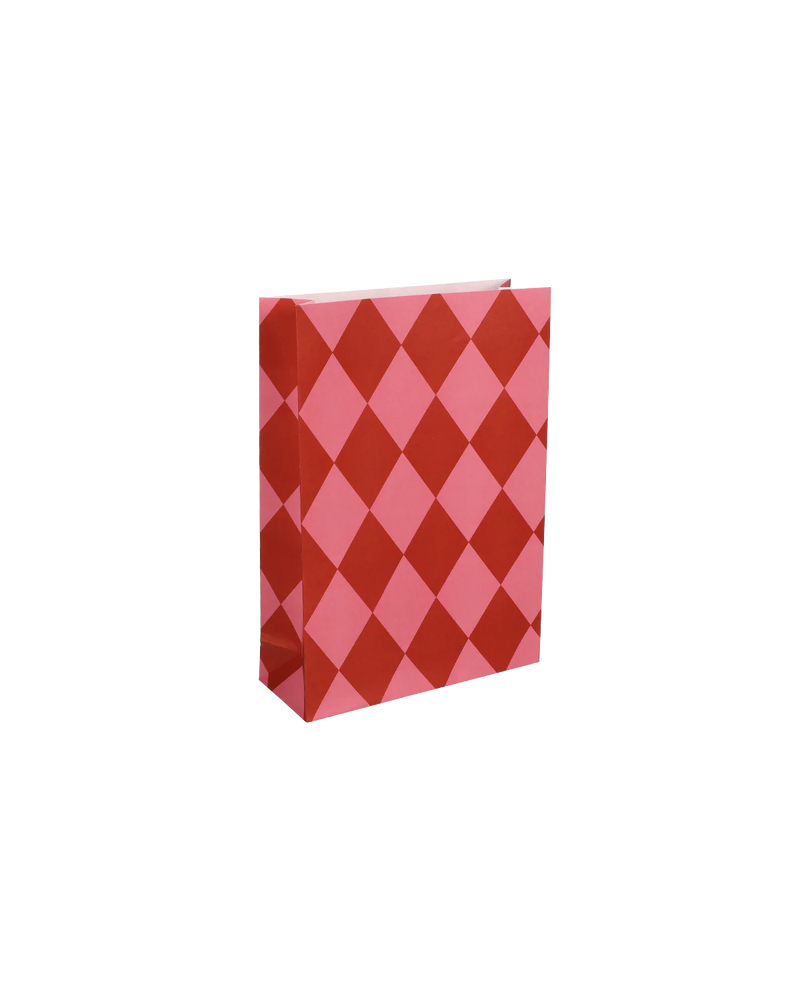 MEDIUM BLOCK BOTTOM GIFT BAG - Diamonds Grapefruit/Poppy