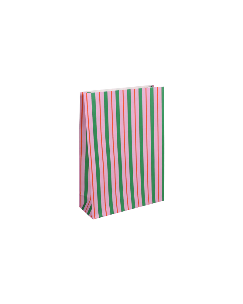 MEDIUM BLOCK BOTTOM GIFT BAG - Stripes Pink/Green