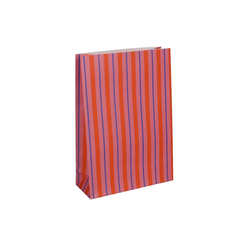 LARGE BLOCK BOTTOM GIFT BAG - Stripes Rose/Orange