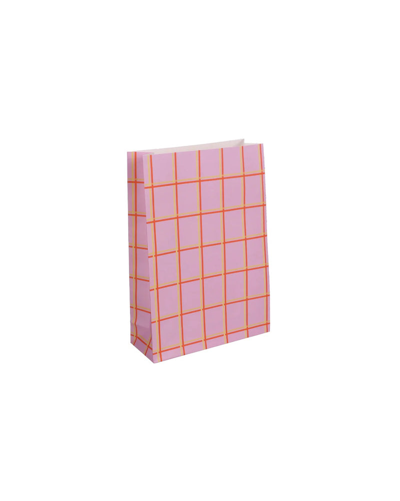 MEDIUM BLOCK BOTTOM GIFT BAG - Tartan Check Pink/Orange