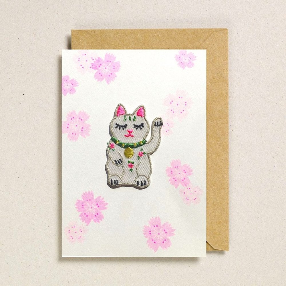 LUCKY CAT FLOWERS PATCH CARD