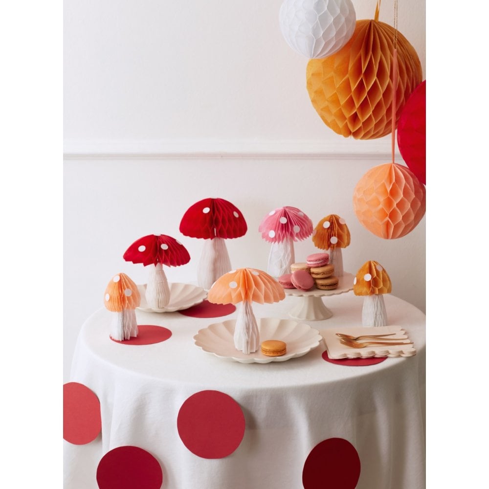 10 HONEYCOMB TOADSTOOL DECORATIONS