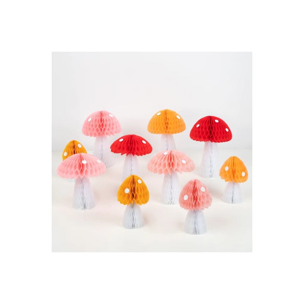 10 HONEYCOMB TOADSTOOL DECORATIONS