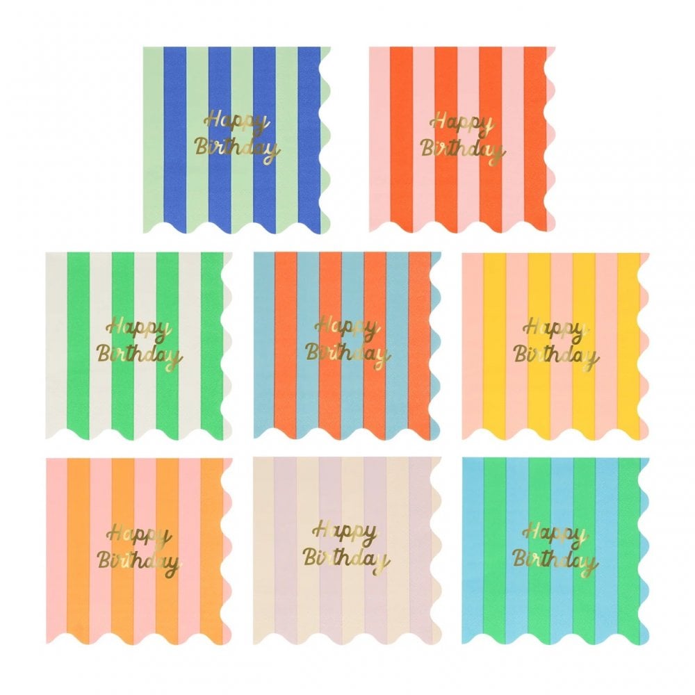 16 STRIPE HAPPY BIRTHDAY NAPKINS