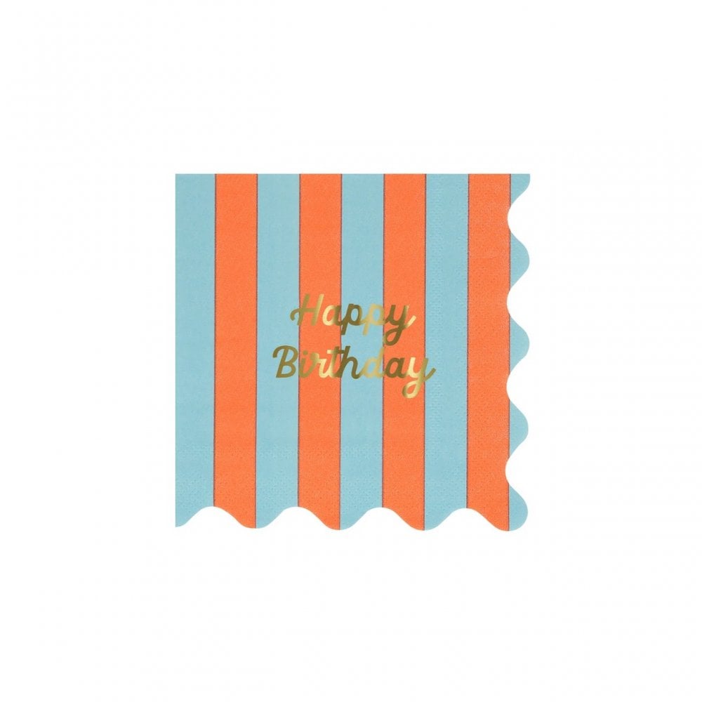 16 STRIPE HAPPY BIRTHDAY NAPKINS