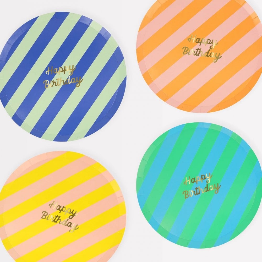 8 STRIPE HAPPY BIRTHDAY PLATES
