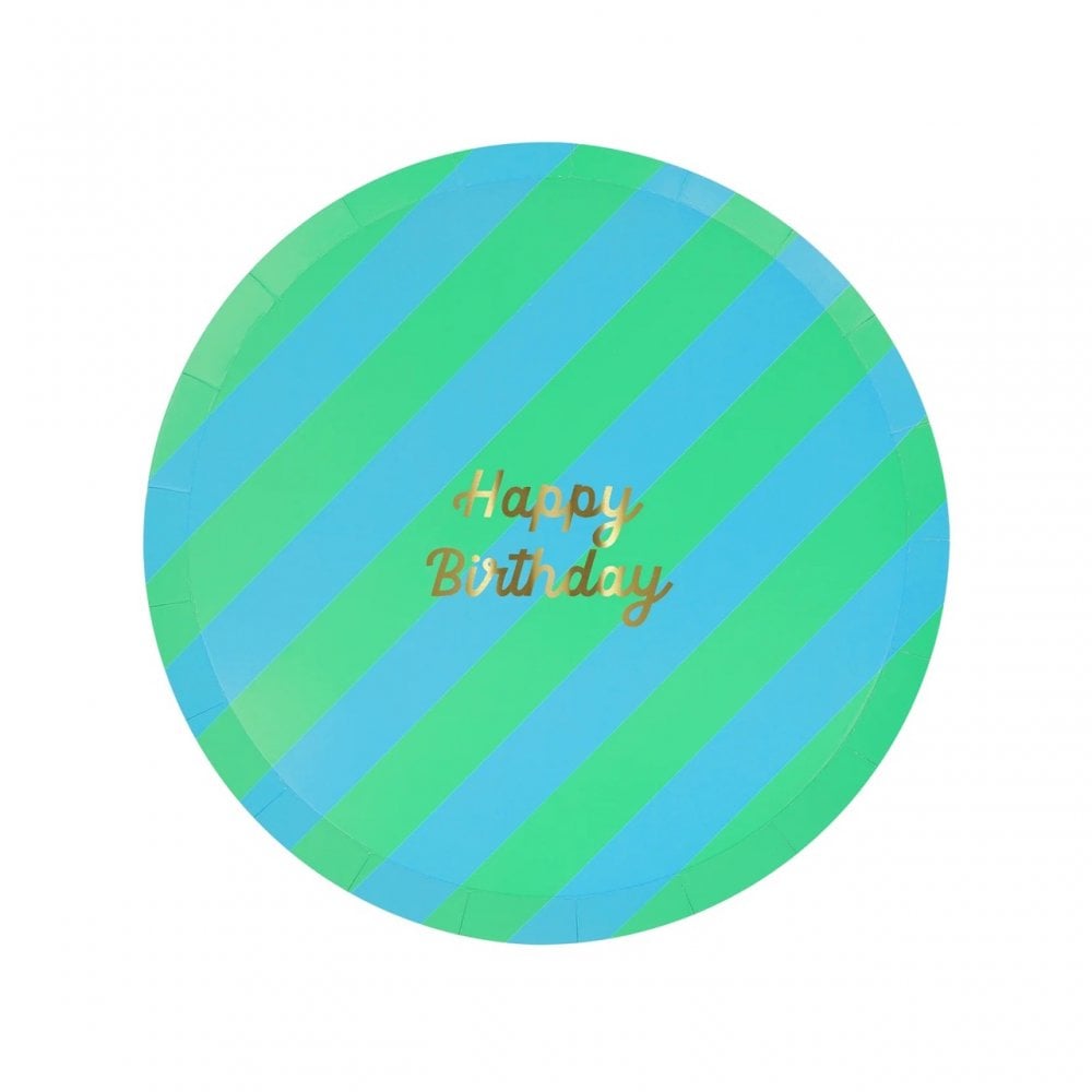 8 STRIPE HAPPY BIRTHDAY PLATES