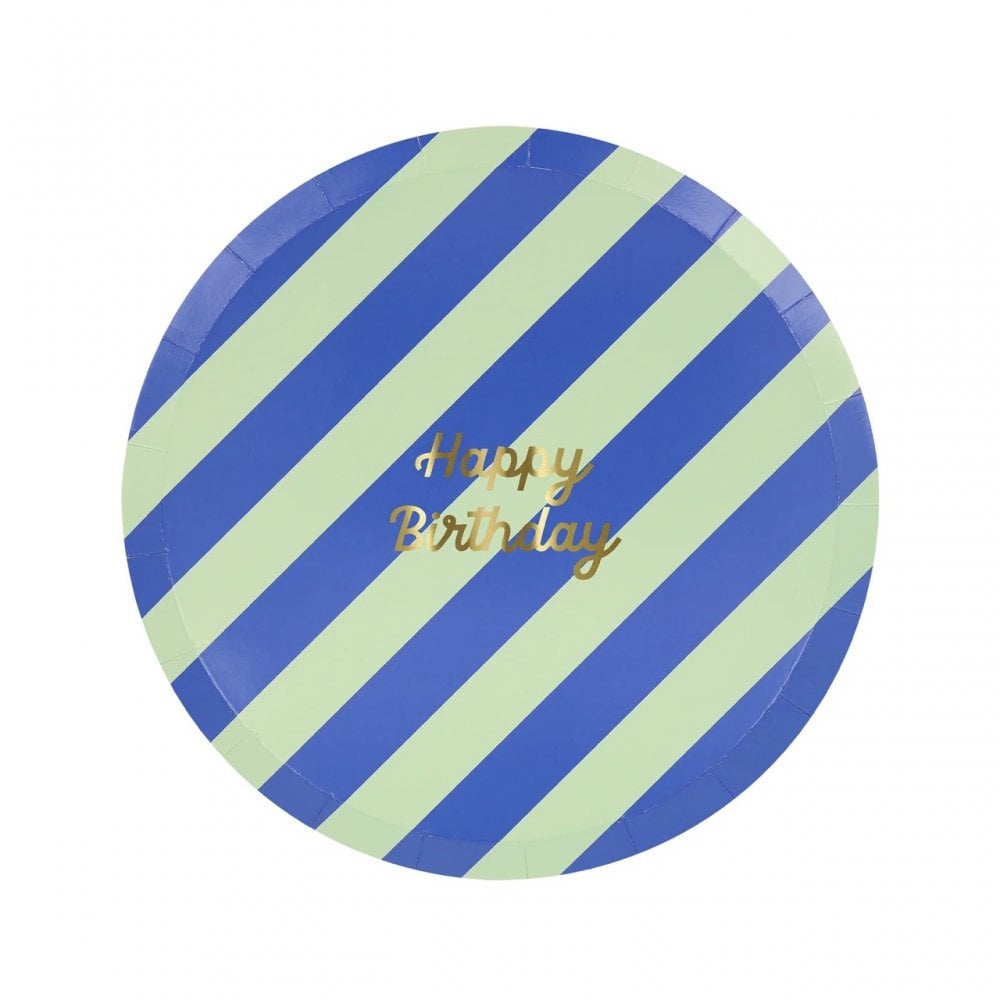 8 STRIPE HAPPY BIRTHDAY PLATES