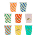 8 STRIPE HAPPY BIRTHDAY CUPS