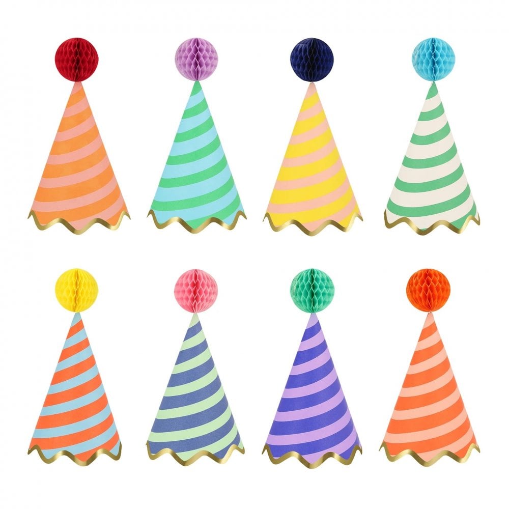 8 STRIPE PARTY HATS
