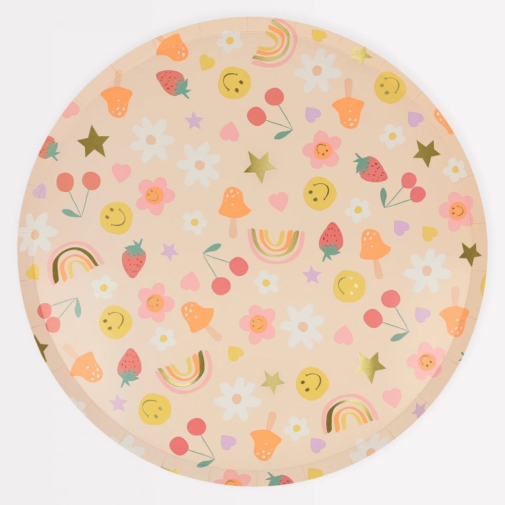 8 HAPPY FACE ICON DINNER PLATES