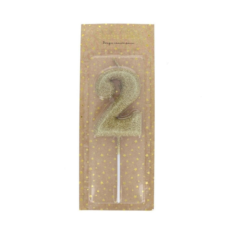 GOLD GLITTER BIRTHDAY NUMBER CANDLE - 2
