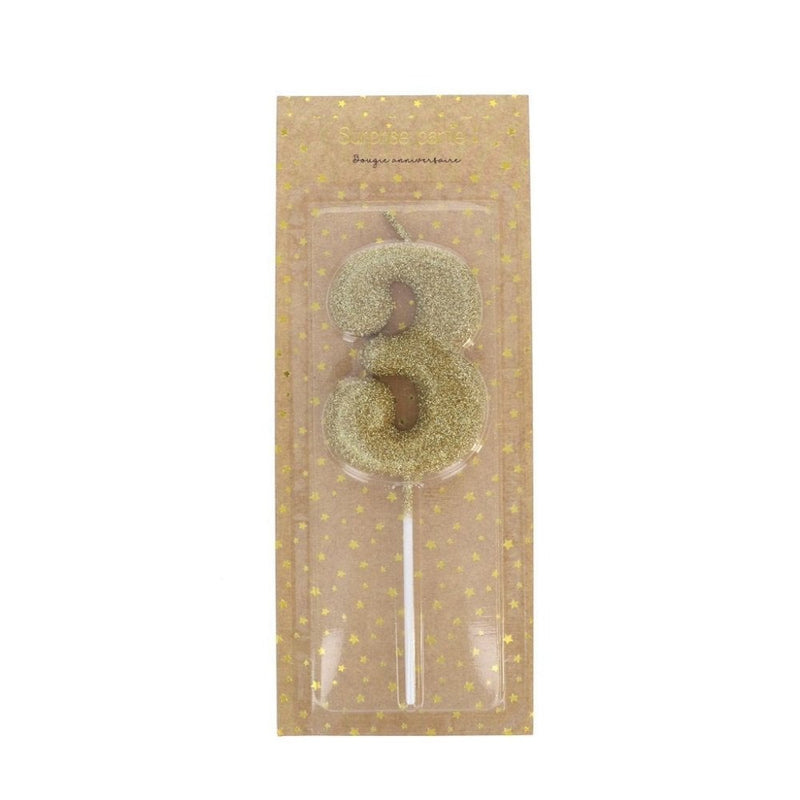 GOLD GLITTER BIRTHDAY NUMBER CANDLE - 3