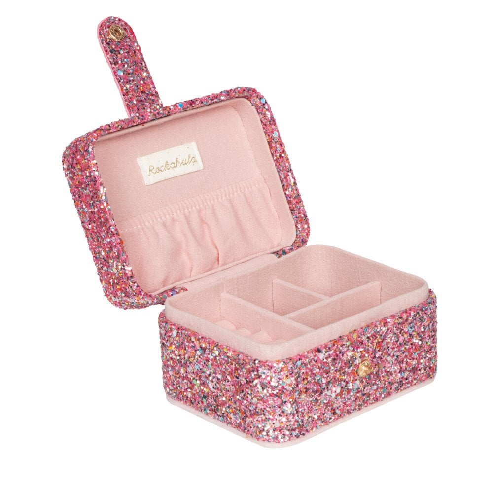 CONFETTI PINK GLITTER JEWELLERY BOX - MEDIUM
