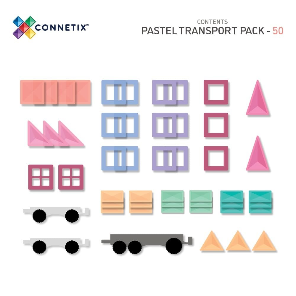 MAGNETIC TILES PASTEL TRANSPORT PACK 50 PIECES