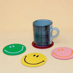 HAPPY FACE SMILE LEATHER COASTERS - SET OF 4