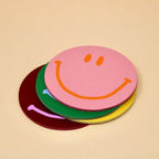 HAPPY FACE SMILE LEATHER COASTERS - SET OF 4