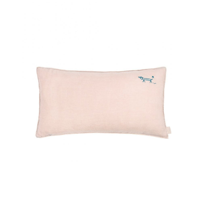 EMBROIDERED RECTANGULAR CUSHION L1N0 WASHED LINEN 50x30cm - Mauve Pink
