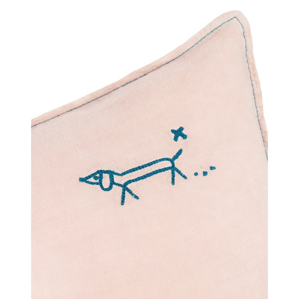 EMBROIDERED RECTANGULAR CUSHION L1N0 WASHED LINEN 50x30cm
