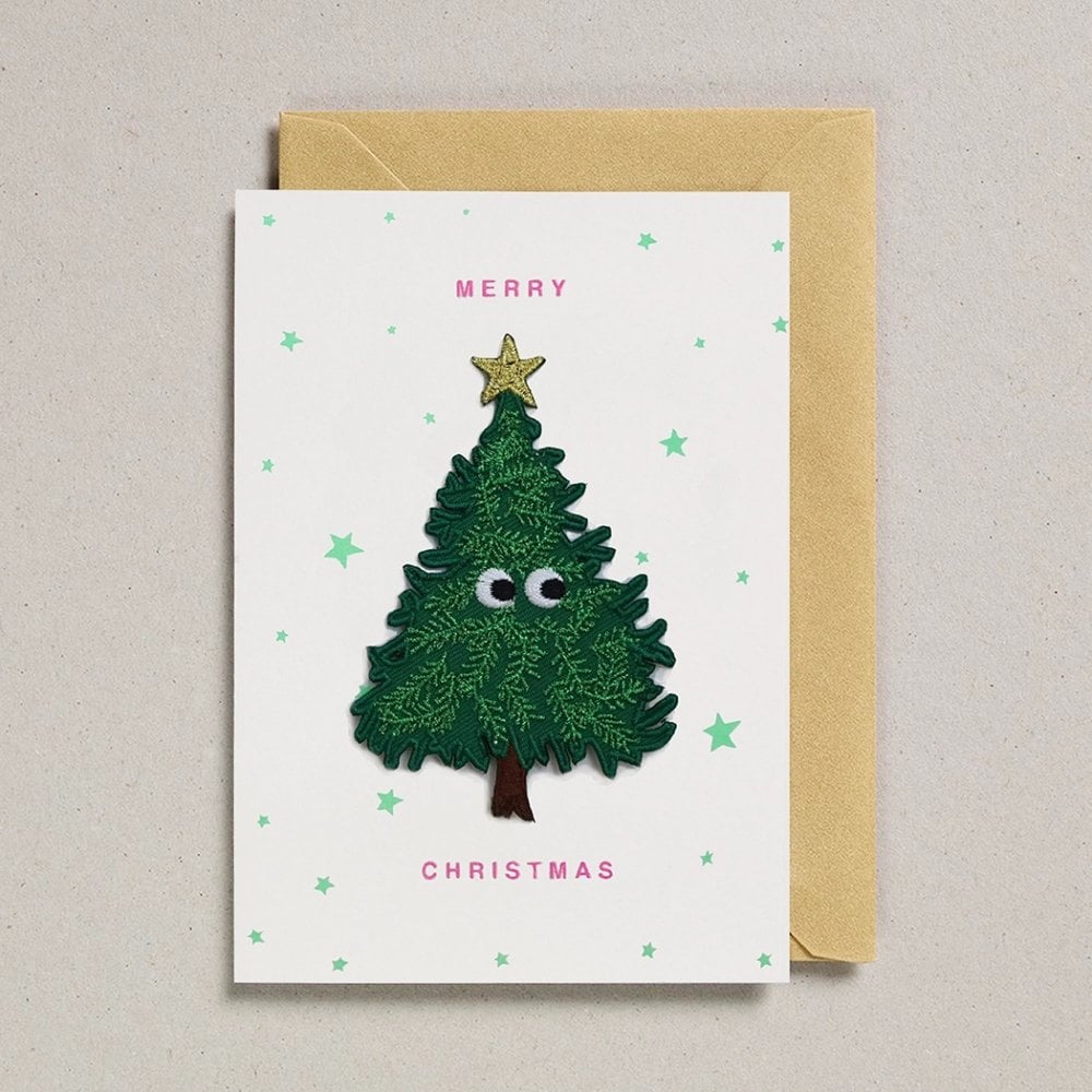 CHRISTMAS TREE IRON ON PATCH GREETING CARD