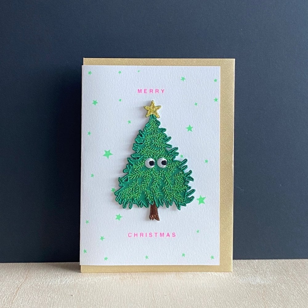 CHRISTMAS TREE IRON ON PATCH GREETING CARD