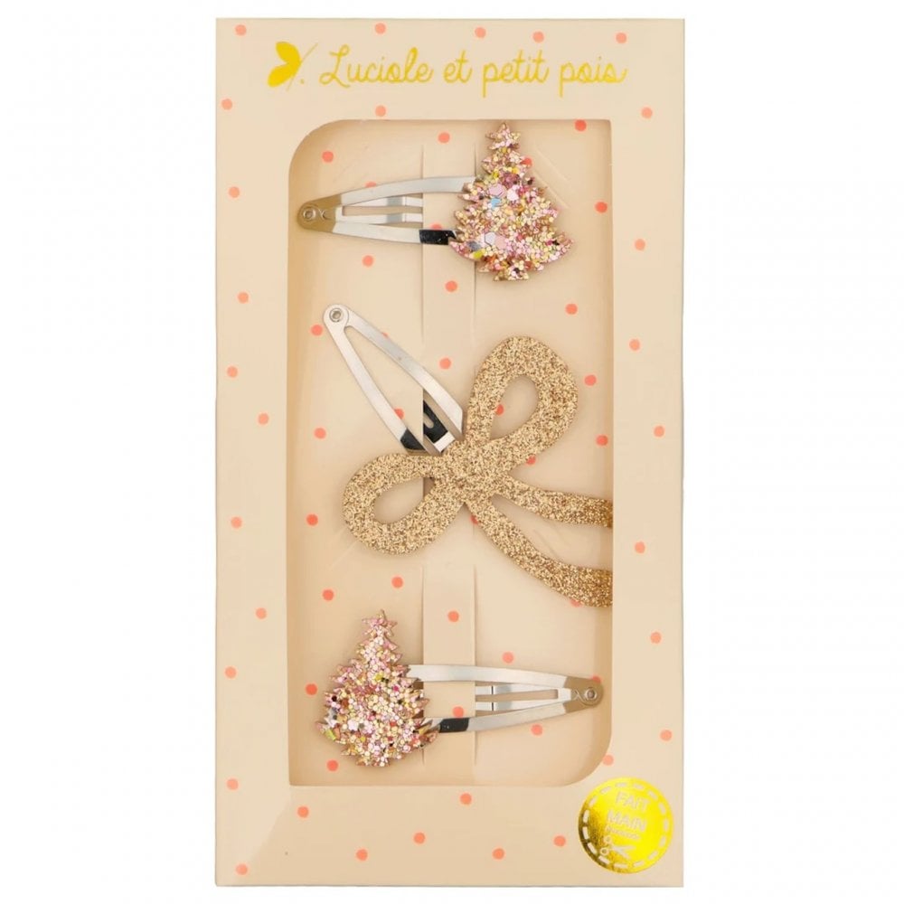 FIR TREE AND BOW HAIR CLIP GIFT SET