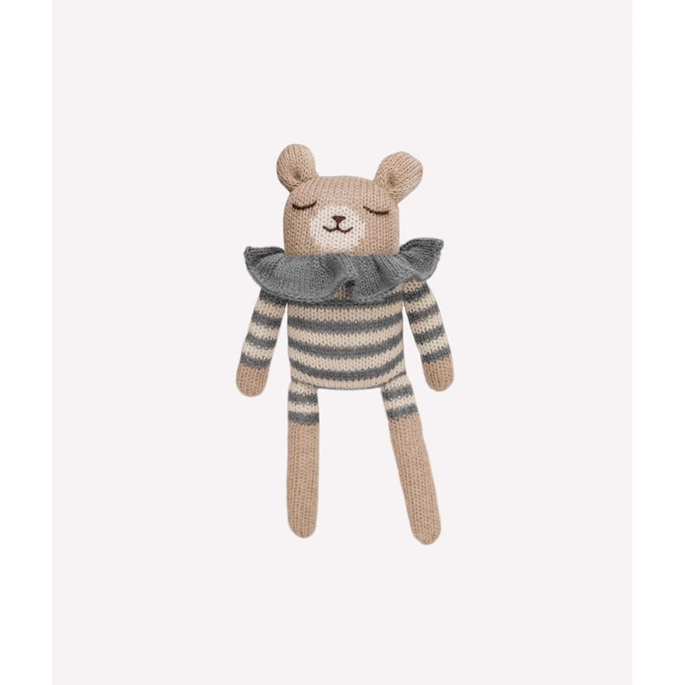 TEDDY KNIT SOFT TOY - SLATE STRIPE ROMPER