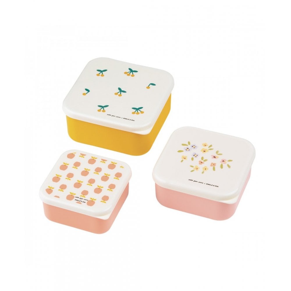 SET OF 3 LUNCH BOXES - APPLE, CHERRY, FLOWER