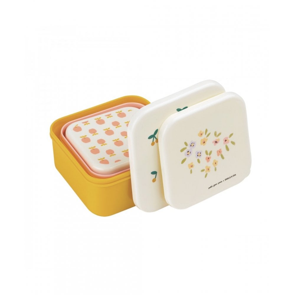 SET OF 3 LUNCH BOXES - APPLE, CHERRY, FLOWER