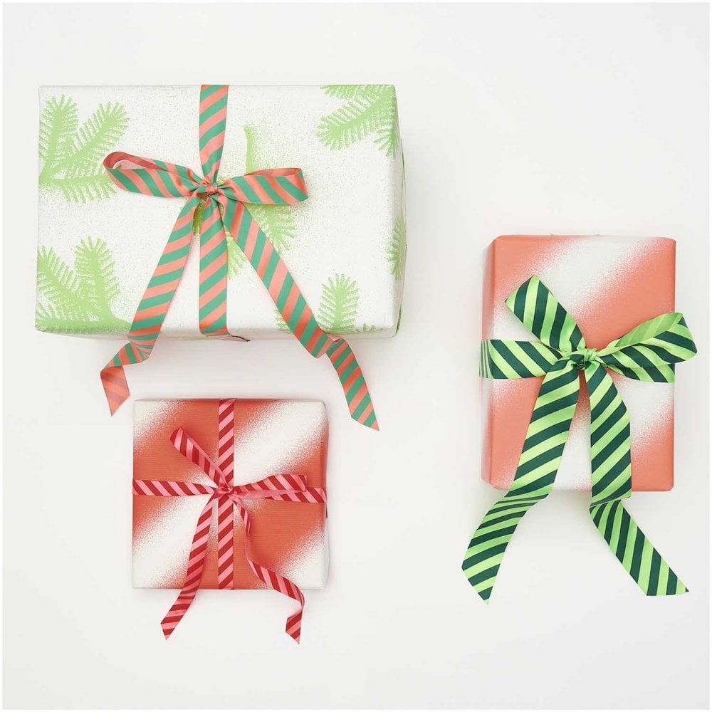 CANDY CANE STRIPE RIBBON - NEON PINK & RED