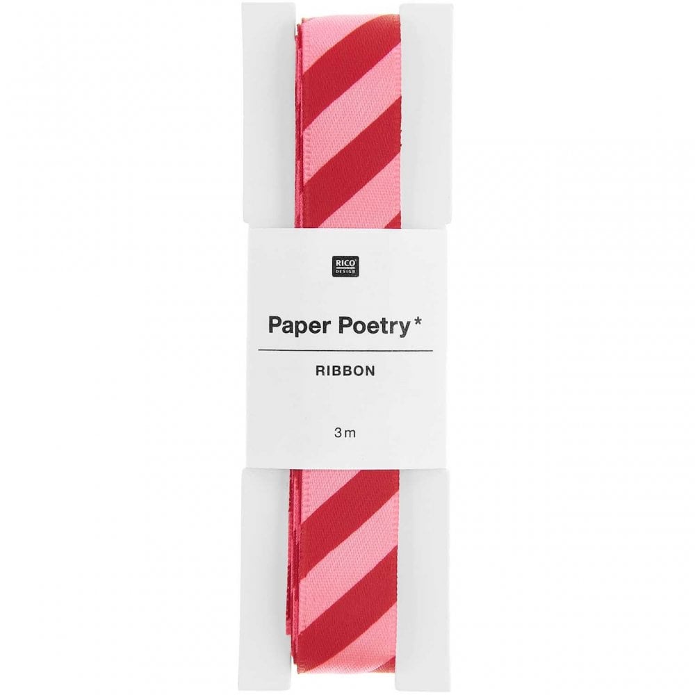 CANDY CANE STRIPE RIBBON - NEON PINK & RED