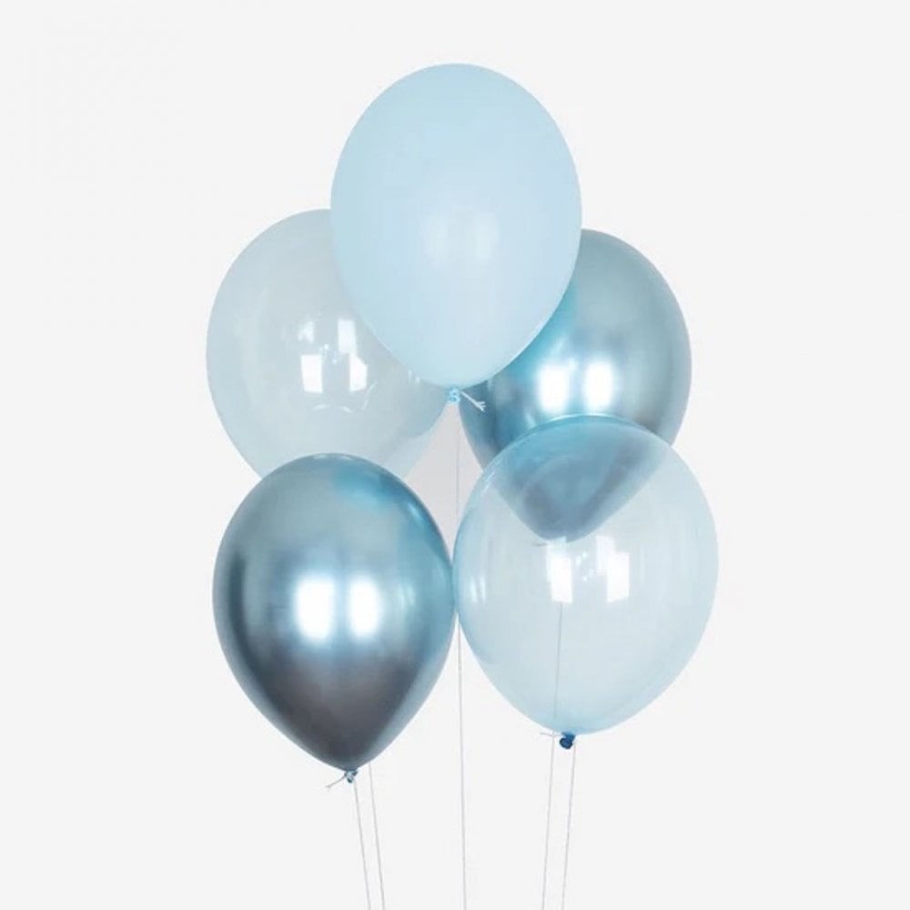 10 MIXED BALLOONS - BLUE METALLIC