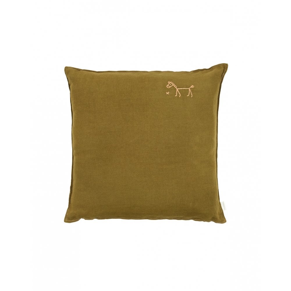 EMBROIDERED SQUARE CUSHION L1N0 WASHED LINEN 45x45cm