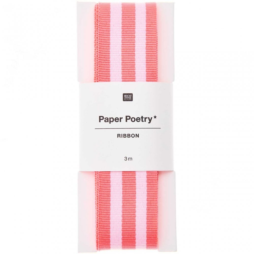 DUO STRIPE RIBBON - NEON PINK & WHITE
