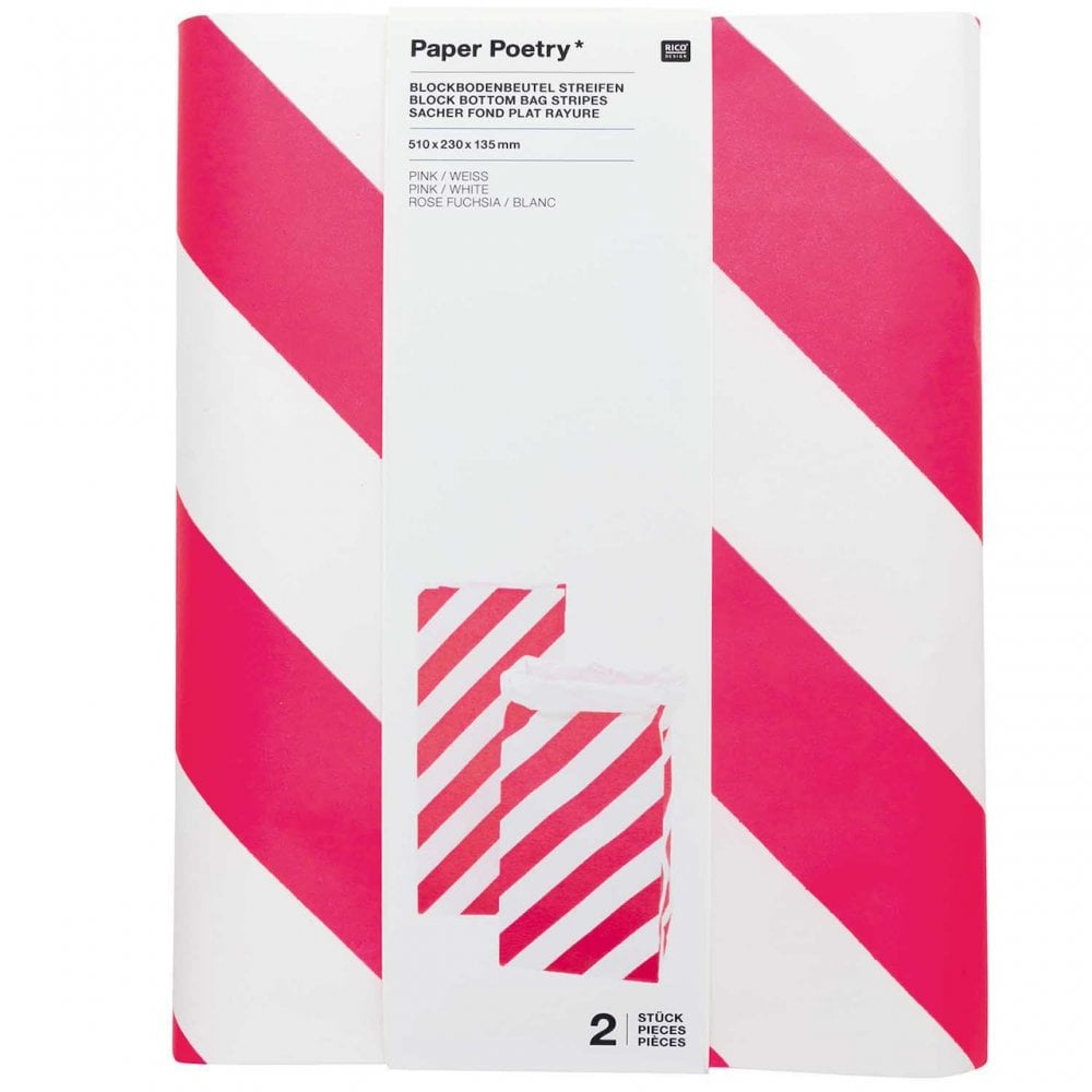 MEDIUM PAPER STORAGE BAGS - PINK STRIPE