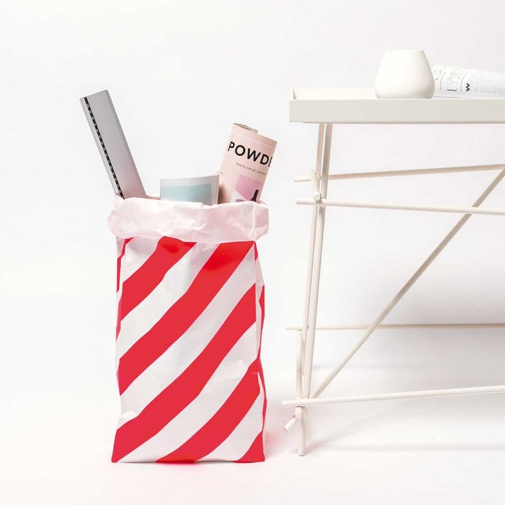 MEDIUM PAPER STORAGE BAGS - PINK STRIPE