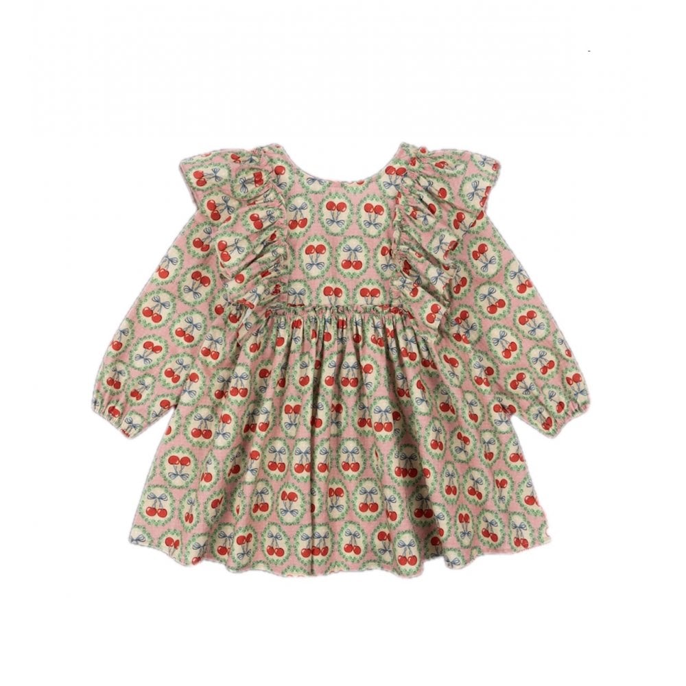 EVIA LONG SLEEVE BOW DRESS - CHERRY BOW
