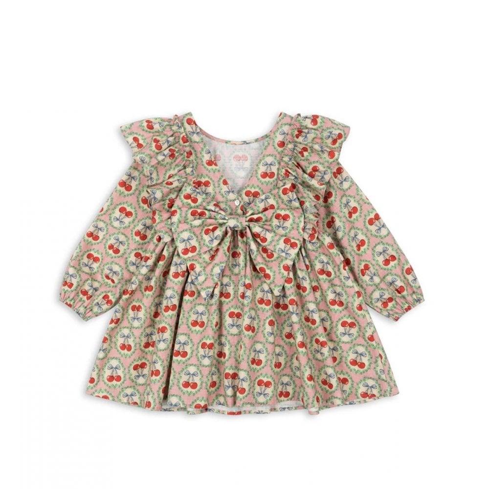 EVIA LONG SLEEVE BOW DRESS - CHERRY BOW