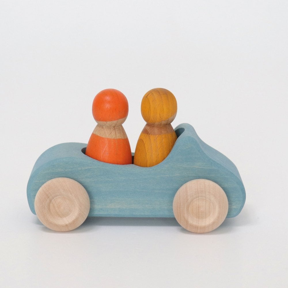LARGE CONVERTIBLE WOODEN CAR - BLUE