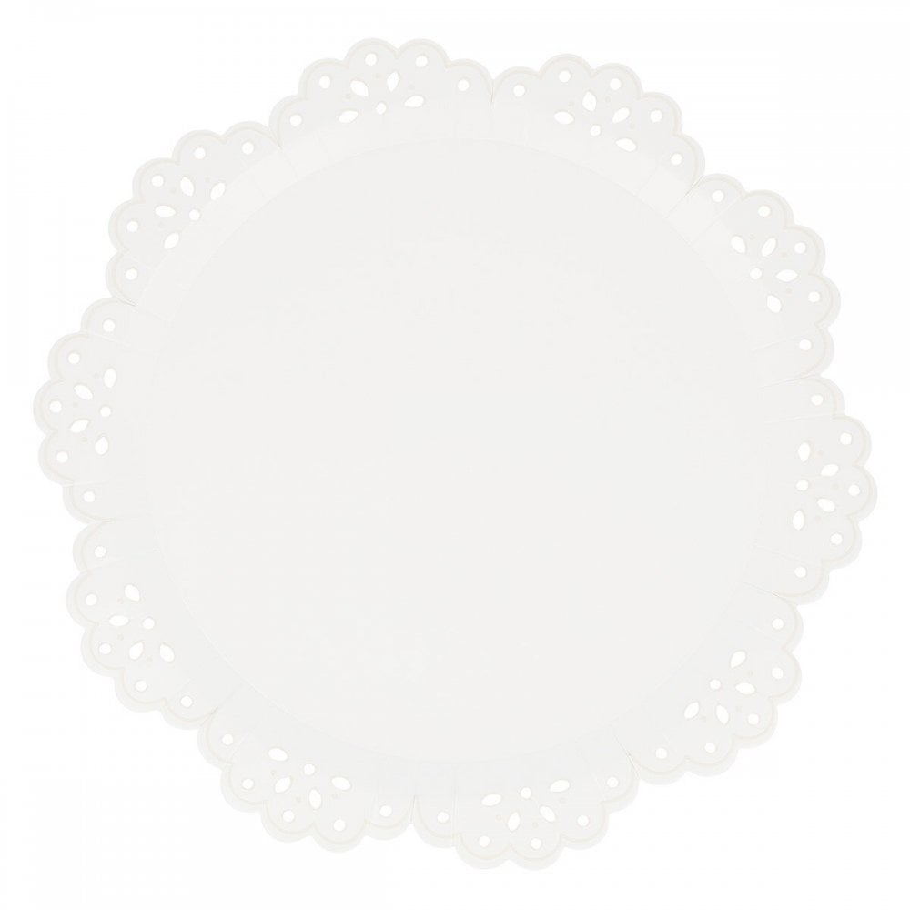 8 BRODERIE ANGLAISE LACE DINNER PLATES  - WHITE