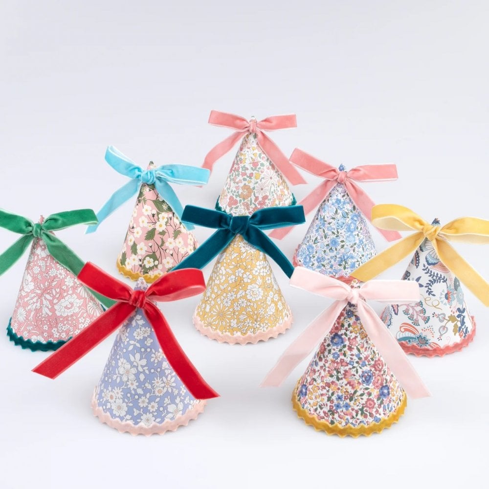 8 LIBERTY PRINT PARTY HATS