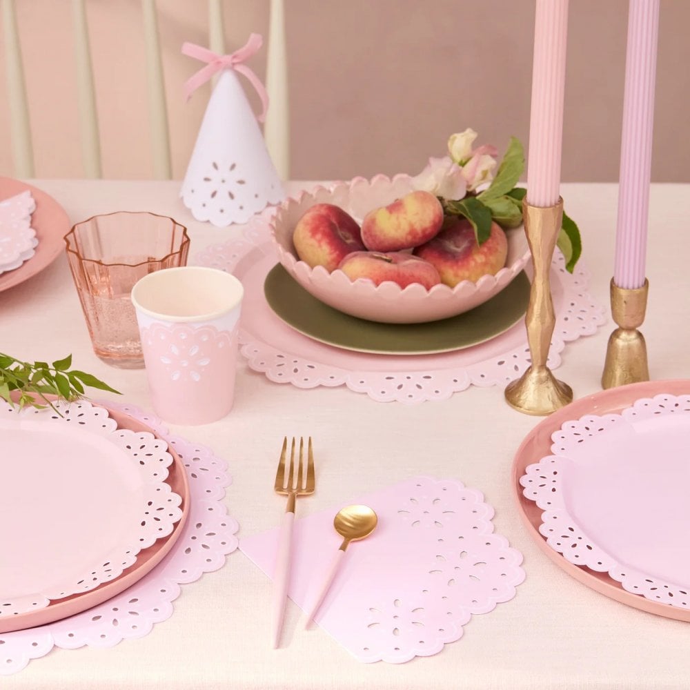 16 BRODERIE ANGLAISE LACE NAPKINS - PINK + PEACH