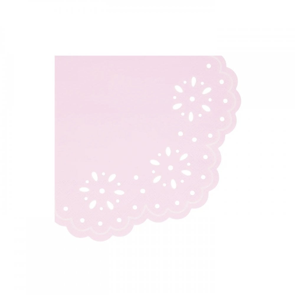 16 BRODERIE ANGLAISE LACE NAPKINS - PINK + PEACH