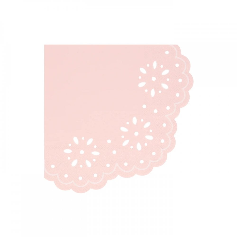 16 BRODERIE ANGLAISE LACE NAPKINS - PINK + PEACH