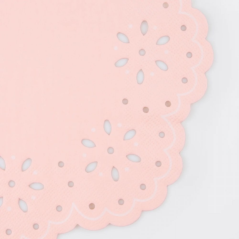 16 BRODERIE ANGLAISE LACE NAPKINS - PINK + PEACH
