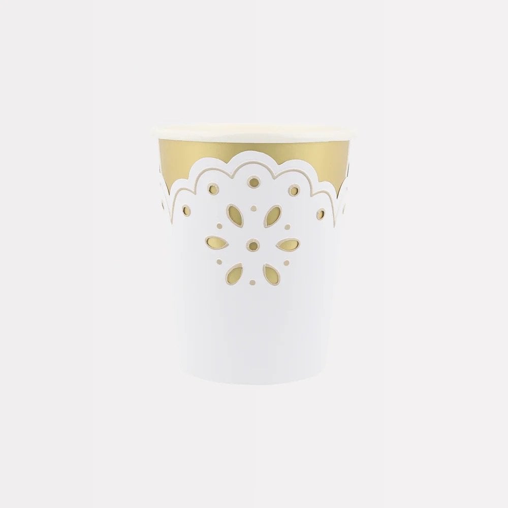 8 BRODERIE ANGLAISE LACE CUPS  - WHITE