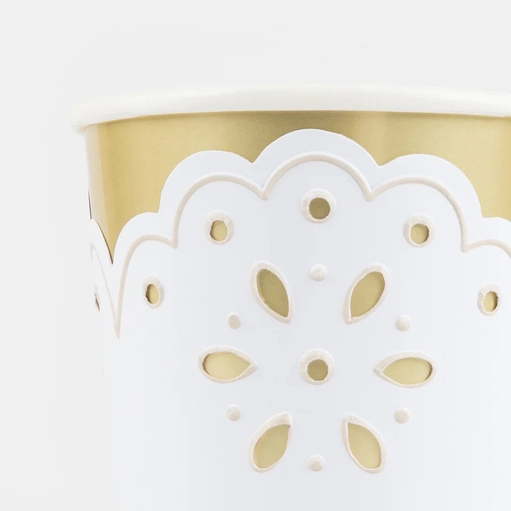 8 BRODERIE ANGLAISE LACE CUPS  - WHITE