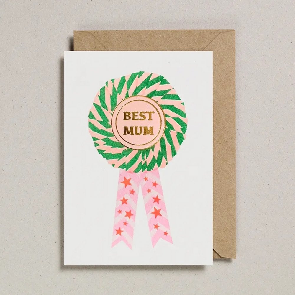 GREEN ROSETTE CARD - MUM