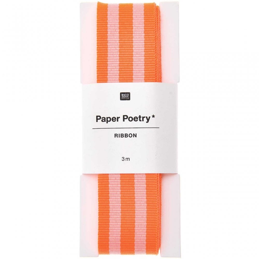 DUO STRIPE RIBBON - NEON RED & PINK