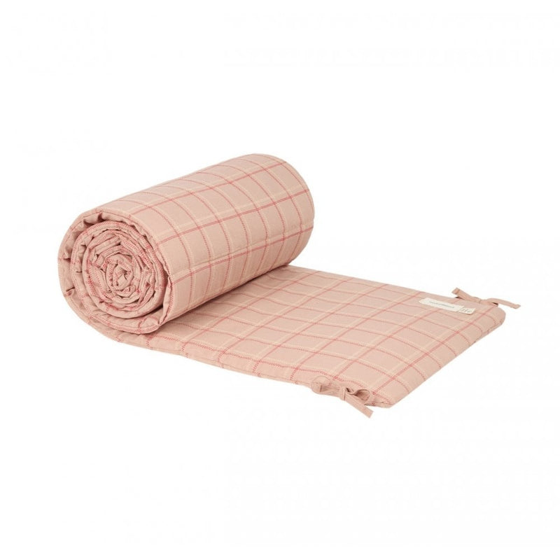 STORIES COT BUMPER - Pink red checks